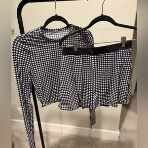 ALO Yoga Mesh Gingham Cropped Long Sleeve and Skirt Set